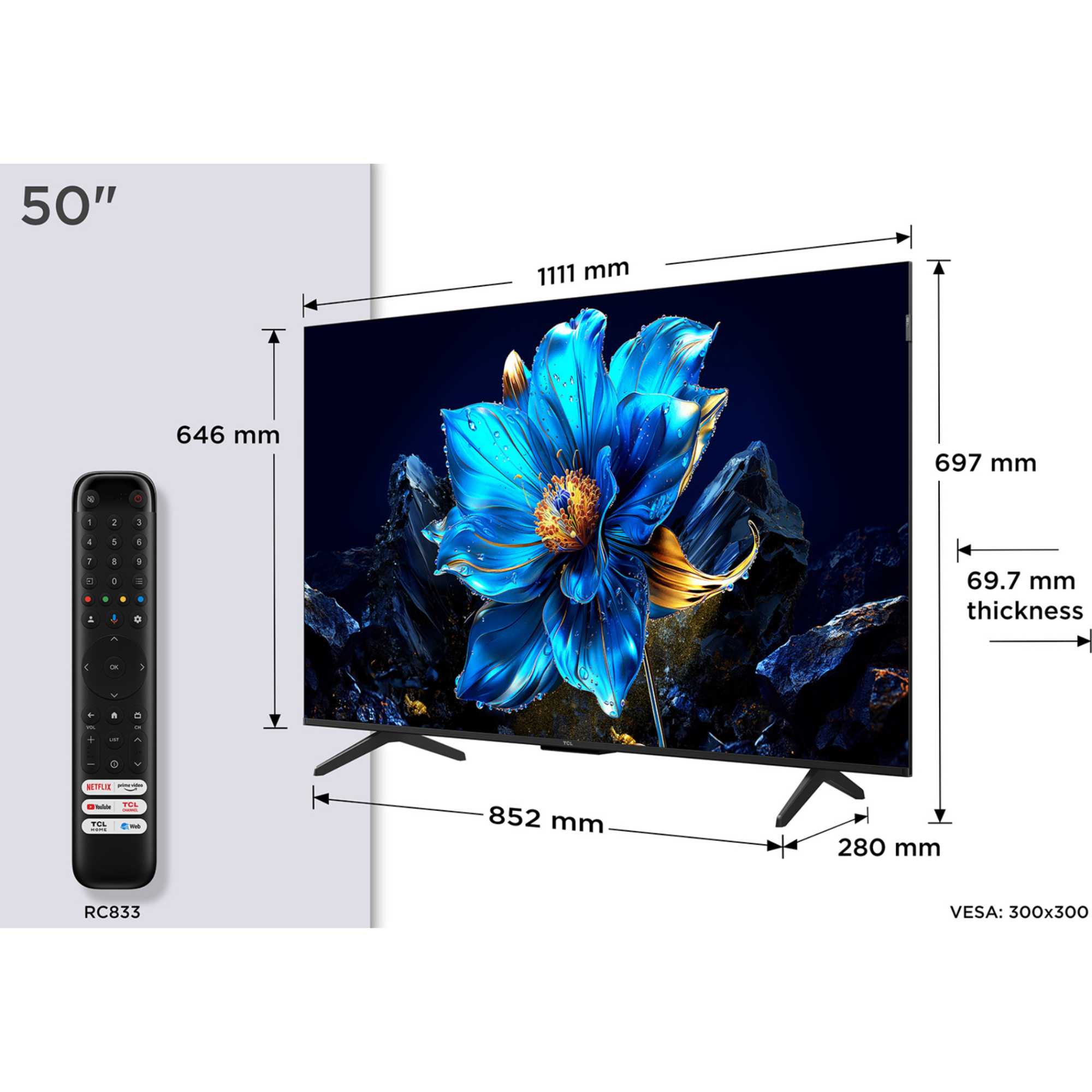 TCL 50P7K-UK 50 Inch P7K 4K QLED Ultra HD HDR Direct LED Smart Google TV - Image 9