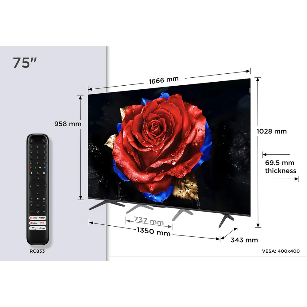 TCL 75T8C-UK 75 Inch T8C 4K QLED Ultra HD HDR Smart Google TV with 144Hz Motion Clarity Pro and Onkyo 2.1 sound - Image 5
